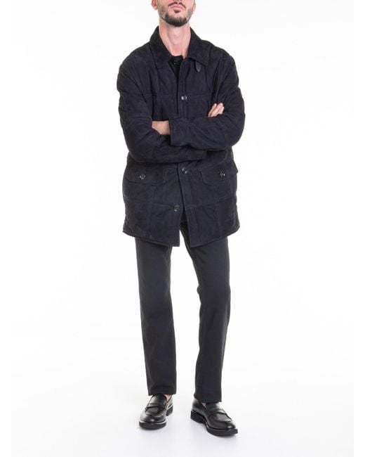 Brioni Blue Leather Down Jacket for men