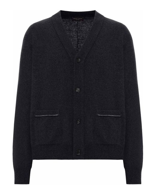 Roberto Collina Blue Wool Cardigan With Contrast Stitching for men