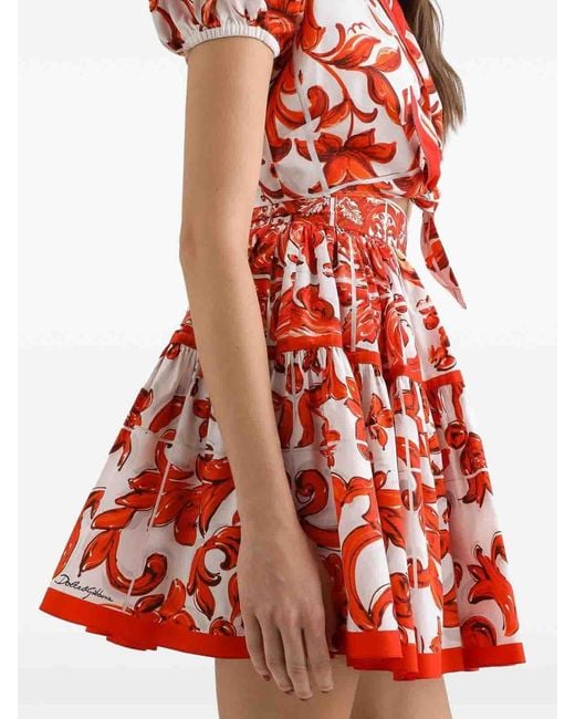 Dolce & Gabbana Red Majolica-Print Poplin Short Skirt