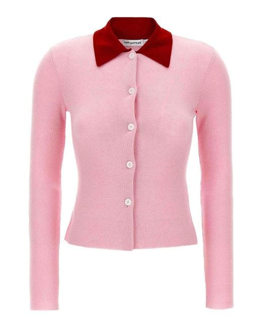 Self-Portrait Pink Merino Wool' Cardigan