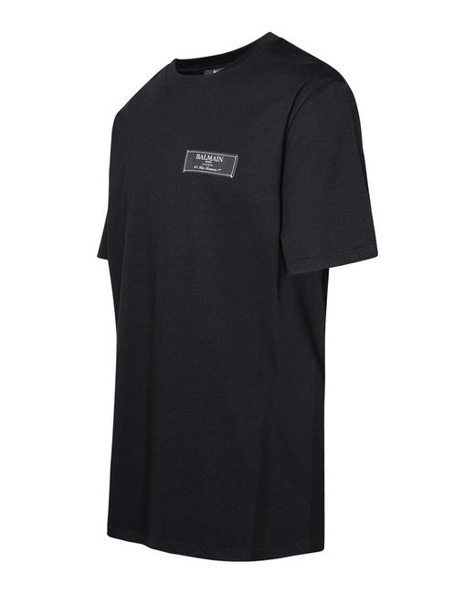Balmain Black Logo Patch Cotton Crewneck for men