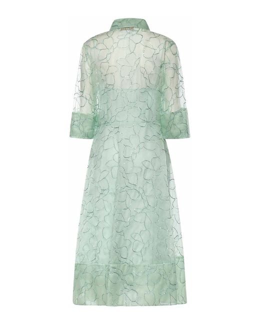 Genny Green Silk Organza Dress With Orchid Embroidery