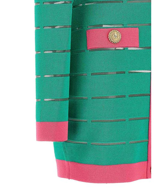 Balmain Green Two-Tone Knit Dress