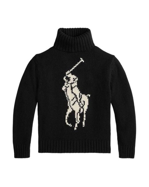 Polo Ralph Lauren Black Contrasting Graphic Wool Turtleneck Sweater