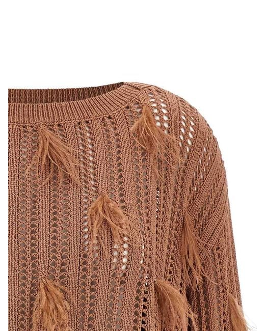 Twinset Brown Ostrich Feather Sweater