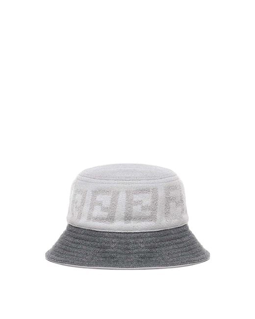 Fendi White Gray Terry Bucket Hat for men