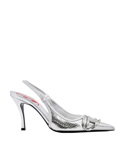 DIESEL White Leather Slingback With Croco Print