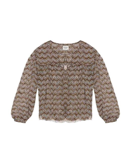 Isabel Marant Brown Advika Semi-Sheer Blouse With Patterns