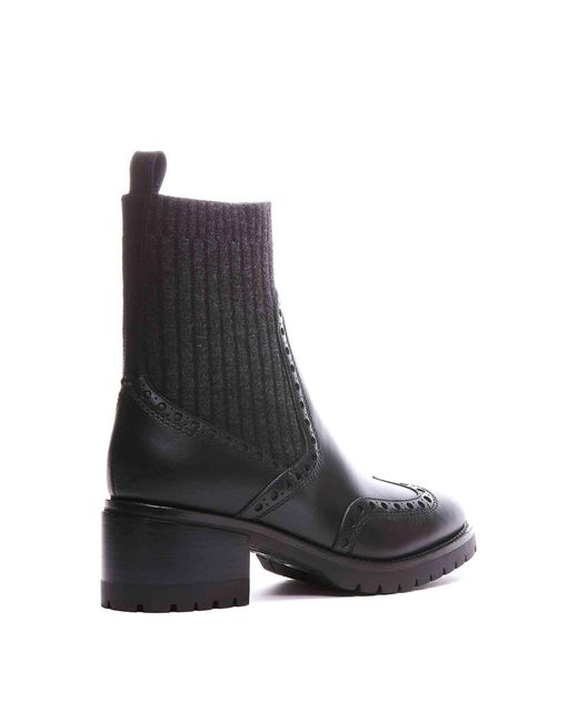 Santoni Black Brogue Boots With Socks