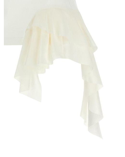 McQueen White Silk Ruffle Tank Top