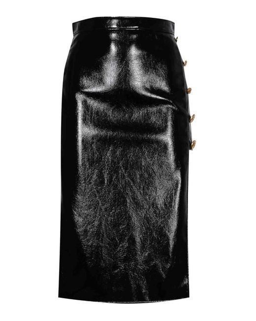 Elisabetta Franchi Black Vinyl Skirt With Jewel Buttons
