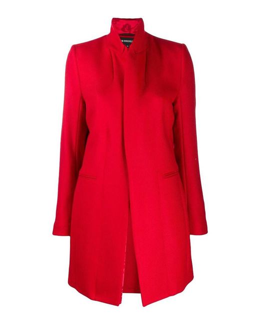 Ann Demeulemeester Red Cotton-silk Blend Fitted Ribbed Knit Coat