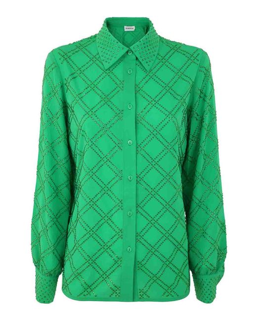 P.A.R.O.S.H. Green Polyester With Crystals Blouse