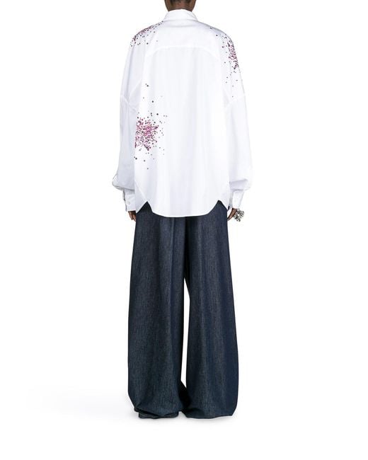 Dries Van Noten White Oversized Cotton Shirt With Appliques