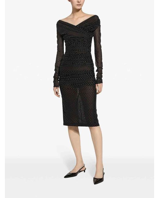 Dolce & Gabbana Black Small Polka Dot V-Neck Dress