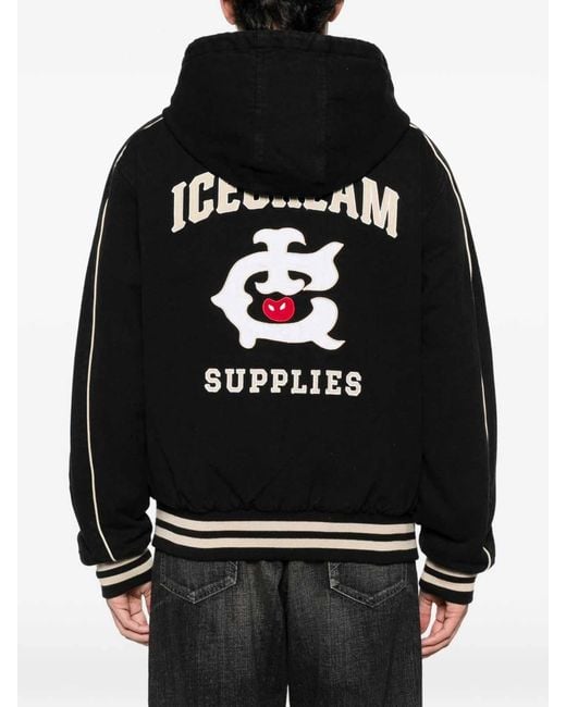 ICECREAM Black Cotton Hooded Bomber Jacket for men