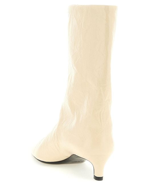 Jil Sander Natural Craquel Leather Ankle Boots