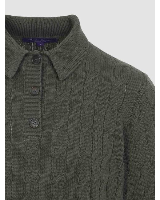 Ralph Lauren Gray Cable-Knit Polo Sweater