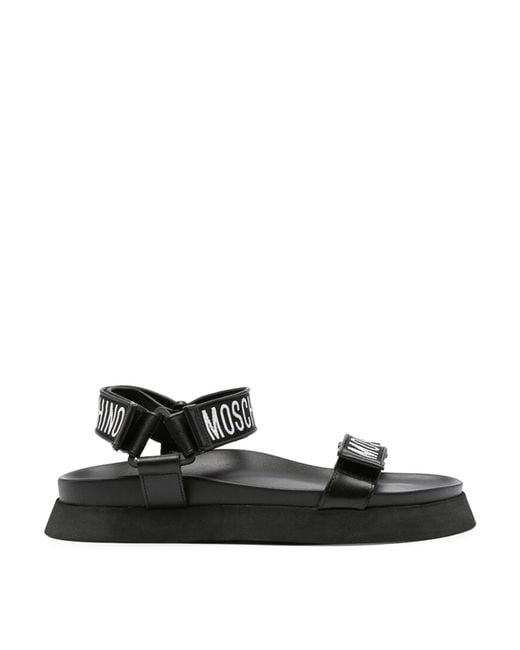 Moschino Black White Logo Embroidered Mules for men