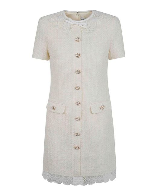 Self-Portrait White Boucle Lace Trim Dress