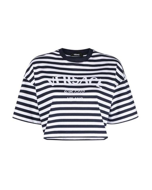Versace Navy Blue Striped Logo T-shirt