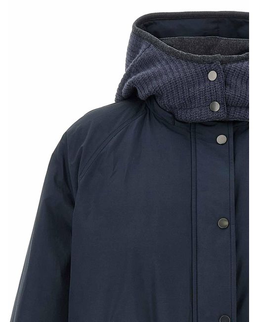 Brunello Cucinelli Blue Knitted Hooded Down Jacket