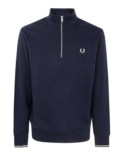 Fred Perry Blue Half Zip Sweatshirt for men