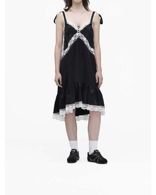 Marc Jacobs Black Satin Lace Slip Midi Dress
