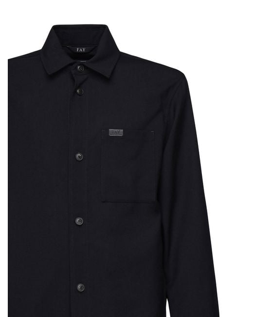 Fay Blue Wool Canvas Shirt Jacket for men