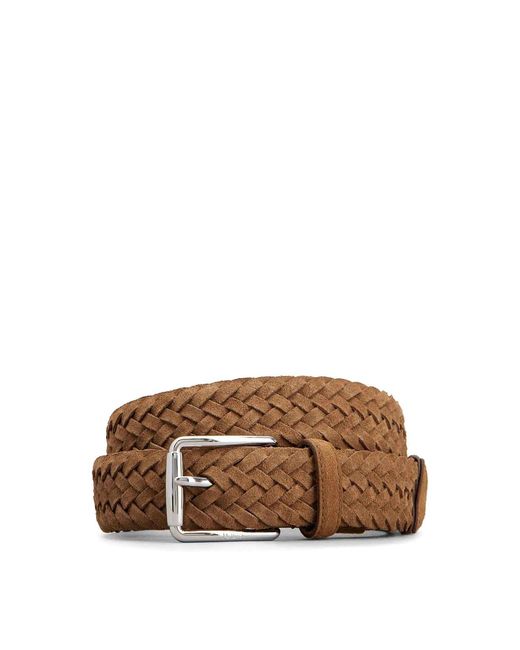 Tod's Brown Woven Suede Belt With Branded Metal Buckle for men
