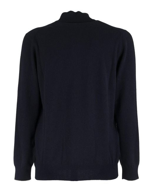 Brunello Cucinelli Blue Cashmere Turtleneck Sweater With Zipper for men