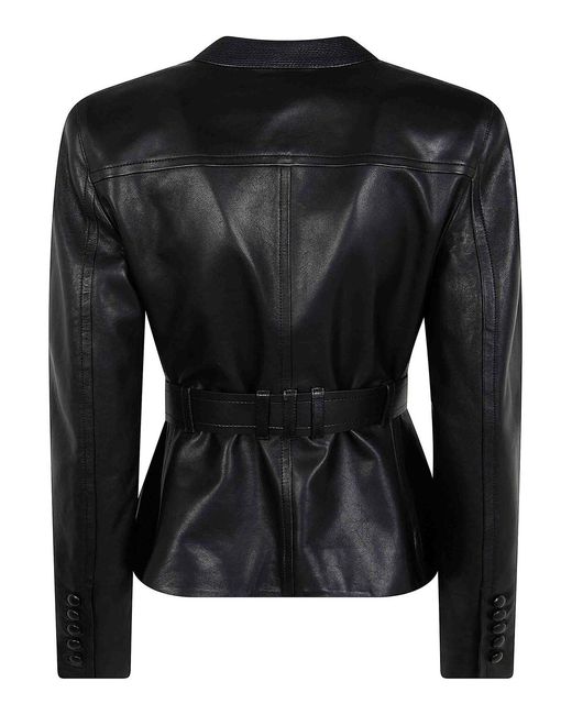 Balmain Black 4 Pockets Belted Fitted Lambskin Jacket