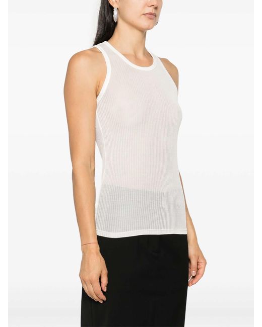 Maison Margiela White Silk Ribbed Tank Top