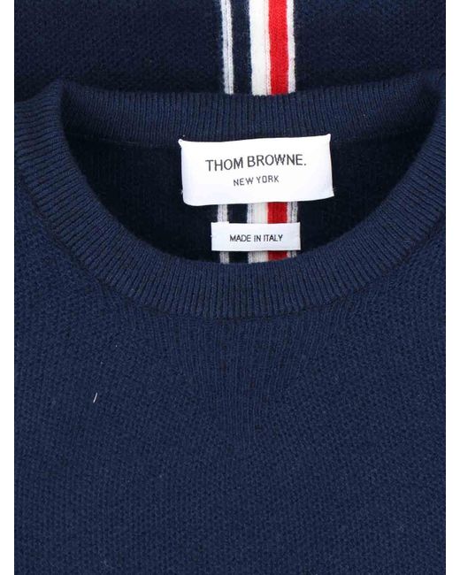 Thom Browne Blue Virgin Pique Tricolor Band Crewneck Sweater for men