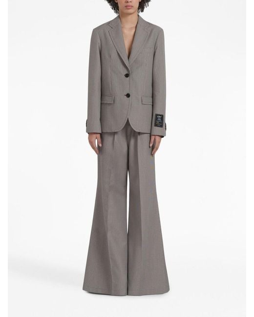 Marni Gray Logo-Waistband Houndstooth Trousers