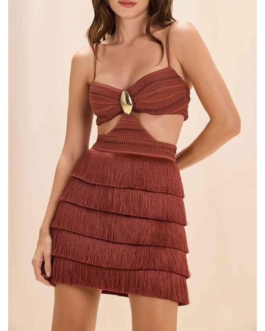 PATBO Red Amethyst Fringe Mini Dress