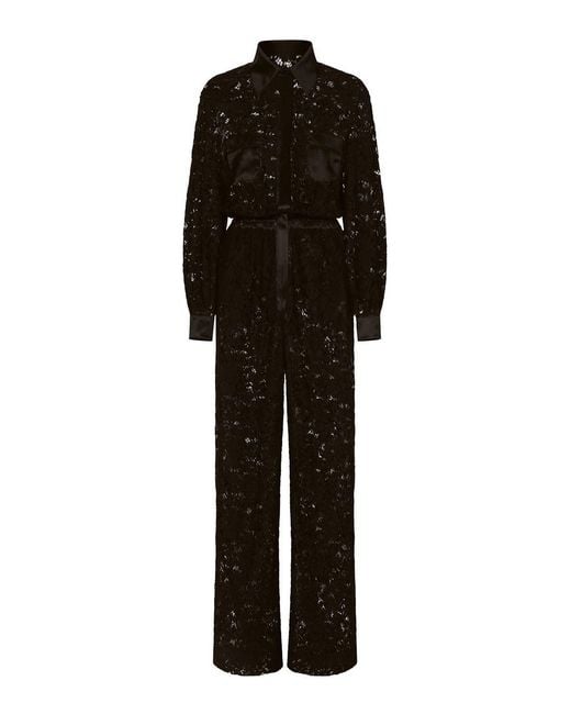 Dolce & Gabbana Black Lace Silk Blend Jumpsuit