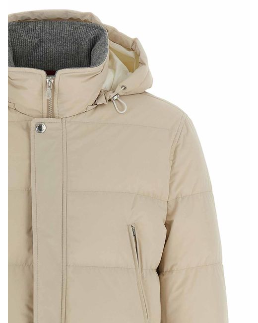 Brunello Cucinelli White Knit Insert Down Jacket for men