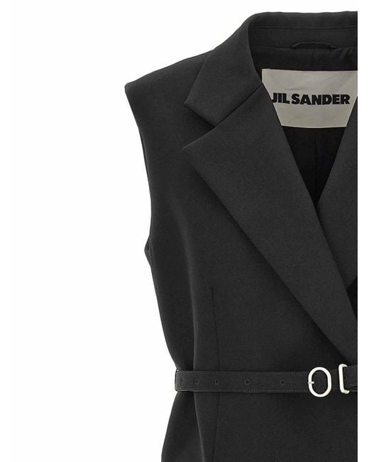 Jil Sander Black Belt Wool Vest