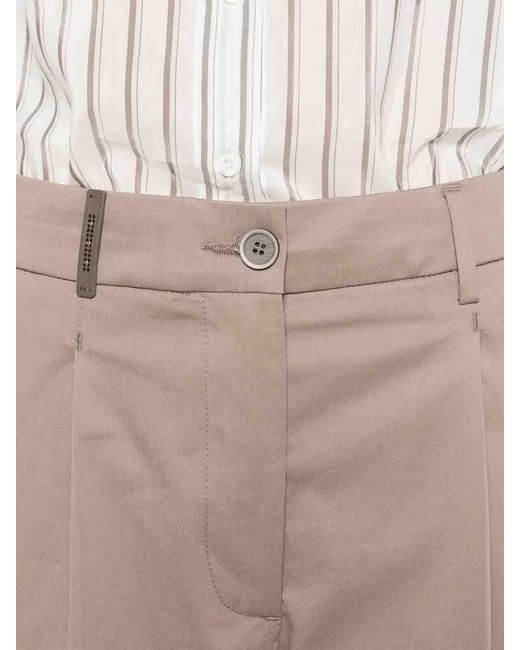 Peserico Natural Pants With Pleats And Cuffs