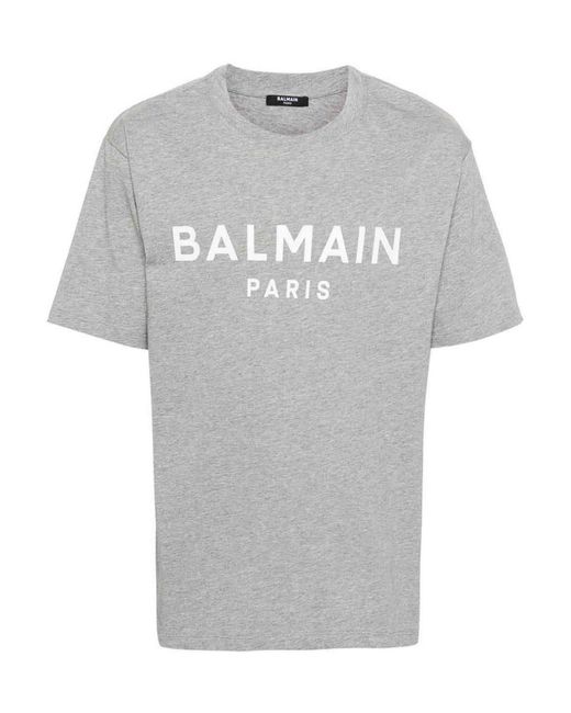 Balmain Gray T-shirt With Logo for men