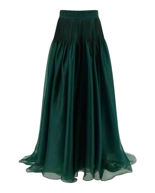 Carolina Herrera Green 'pintucked Organza' Skirt