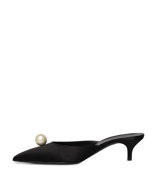 Magda Butrym Black Satin Mules With Pearls
