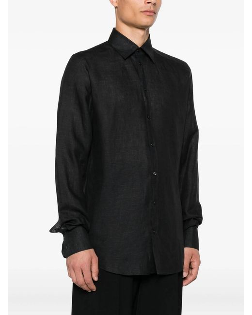 Dolce & Gabbana Black Linen Long-Sleeve Shirt