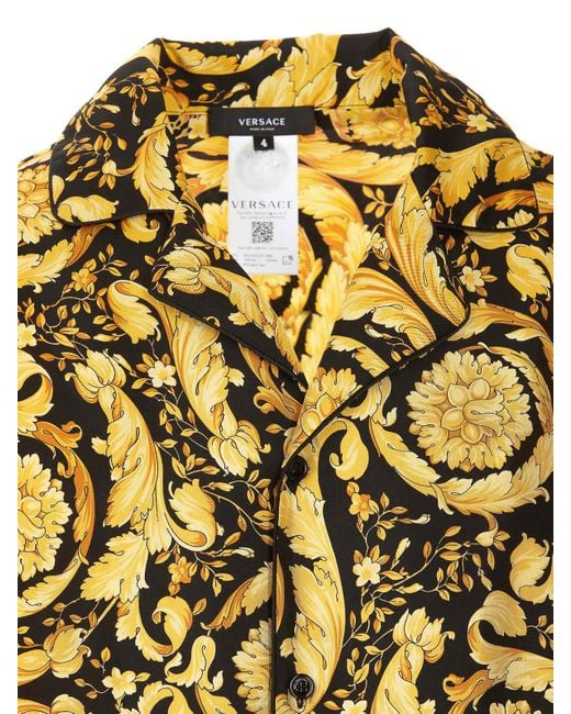 Versace Yellow Barocco Logo Printed Silk Shirt for men