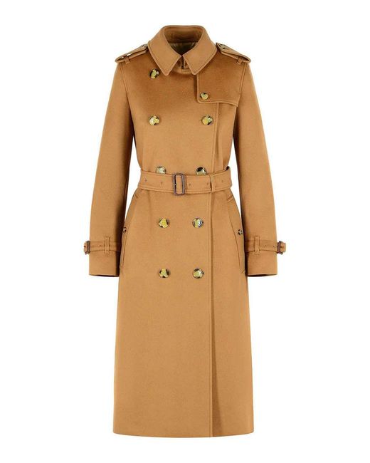 Burberry Natural Long Camel Cashmere Trench Coat