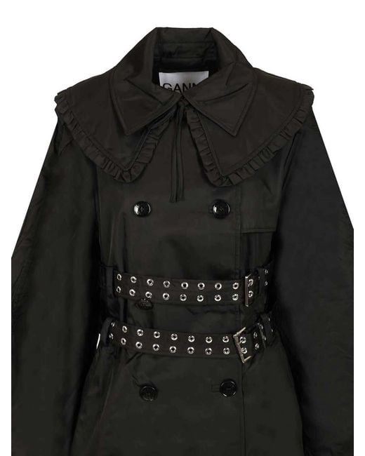 Ganni Black Duchesse Nylon Trenchcoat
