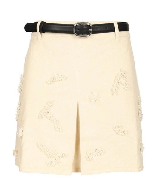 Self-Portrait Natural Beaded Floral Denim Mini Skirt