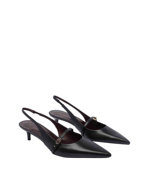 Tory Burch Black Double T Buckle Slingback