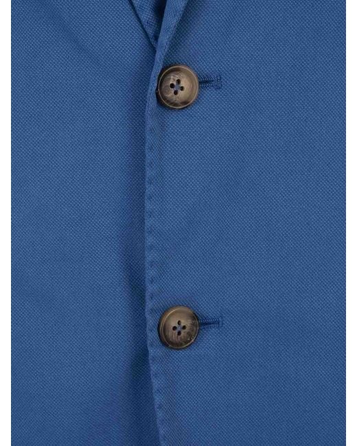 RUSSO CAPRI Blue Oxford Cotton Blazer for men